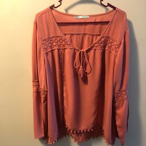 Salmon boho blouse